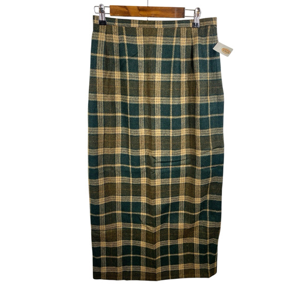 Talbots Maxi Skirt Size 12 Green Plaid Tartan Wool Fisherman Core